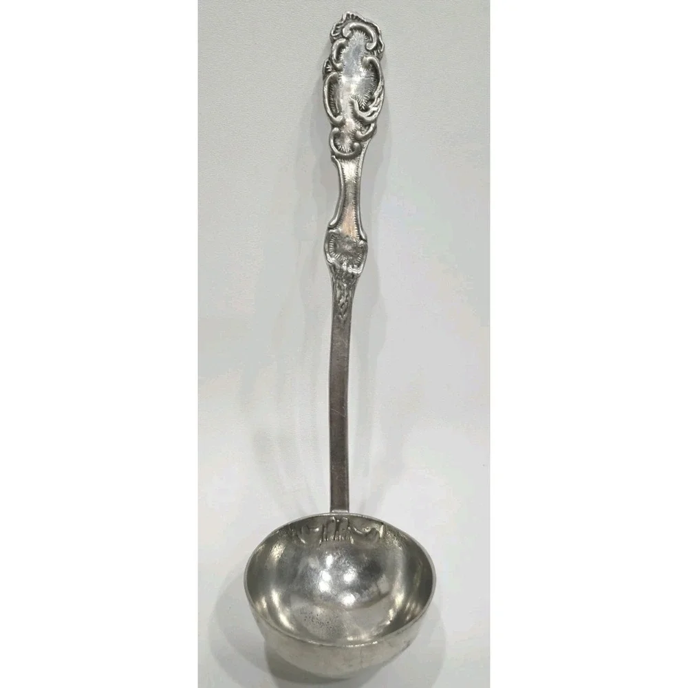 Vintage Ornate Serving Ladle 92% Tin Etain Handmade Silver Color Flatware